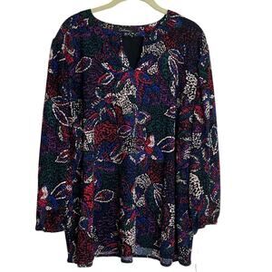 Calessa Womens Top 2X Multicolor Abstract Floral Print 3/4 Sleeve Tunic